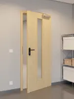 CloseUp-Flur-Milieuansicht von GARANT Rauchschutztür Authentic Asteiche CePaL mit Lichtausschnitt LA-4 mittig