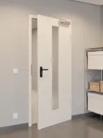 CloseUp-Flur-Milieuansicht von GARANT Rauchschutztür Authentic Perl CePaL mit Lichtausschnitt LA-4 mittig