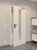 CloseUp-Flur-Milieuansicht von GARANT Rauchschutztür Authentic Perl GCK08 mit Lichtausschnitt LA-4 mittig