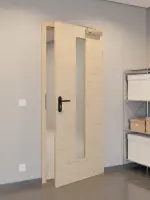 CloseUp-Flur-Milieuansicht von GARANT Rauchschutztür Quer Authentic Achat CePaL mit Lichtausschnitt LA-4 mittig