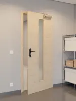 CloseUp-Flur-Milieuansicht von GARANT Rauchschutztür Quer Authentic Achat GCK08 mit Lichtausschnitt LA-4 mittig