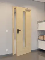 CloseUp-Flur-Milieuansicht von GARANT Rauchschutztür Quer Authentic Asteiche GCK08 mit Lichtausschnitt LA-4 mittig