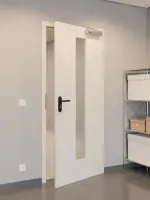 CloseUp-Flur-Milieuansicht von GARANT Rauchschutztür Quer Authentic Perl GCK08 mit Lichtausschnitt LA-4 mittig