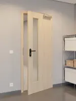 CloseUp-Flur-Milieuansicht von GARANT Rauchschutztür Authentic Achat CePaL mit Lichtausschnitt LA-4 schlossseitig