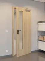 CloseUp-Flur-Milieuansicht von GARANT Rauchschutztür Authentic Risseiche CePaL mit Lichtausschnitt LA-4 schlossseitig