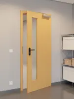 CloseUp-Flur-Milieuansicht von GARANT Rauchschutztür Buche Exklusiv CePaL mit Lichtausschnitt LA-4 schlossseitig