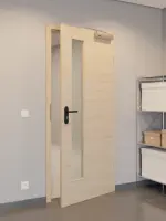 CloseUp-Flur-Milieuansicht von GARANT Rauchschutztür Quer Authentic Achat CePaL mit Lichtausschnitt LA-4 schlossseitig