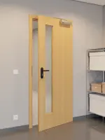 CloseUp-Flur-Milieuansicht von GARANT Rauchschutztür Eiche Premium CePaL mit Lichtausschnitt LA-4 schlossseitig