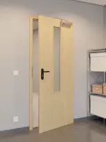 CloseUp-Flur-Milieuansicht von GARANT Rauchschutztür Authentic Asteiche CePaL mit Lichtausschnitt LA-5 mittig