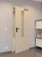 CloseUp-Flur-Milieuansicht von GARANT Rauchschutztür Quer Authentic Achat CePaL mit Lichtausschnitt LA-5 mittig