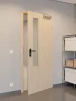 CloseUp-Flur-Milieuansicht von GARANT Rauchschutztür Authentic Achat CePaL mit Lichtausschnitt LA-5 schlossseitig