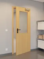 CloseUp-Flur-Milieuansicht von GARANT Rauchschutztür Eiche Premium CePaL mit Lichtausschnitt LA-6