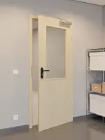 CloseUp-Flur-Milieuansicht von GARANT Rauchschutztür Natura Ahorn CePaL mit Lichtausschnitt LA-6