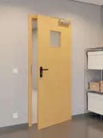 CloseUp-Flur-Milieuansicht von GARANT Rauchschutztür Buche Exklusiv CePaL mit Lichtausschnitt LA-7