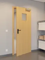 CloseUp-Flur-Milieuansicht von GARANT Rauchschutztür Eiche Premium CePaL mit Lichtausschnitt LA-7