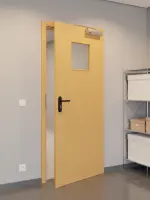 CloseUp-Flur-Milieuansicht von GARANT Rauchschutztür Buche Exklusiv CePaL mit Lichtausschnitt LA-8