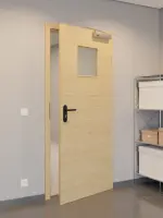 CloseUp-Flur-Milieuansicht von GARANT Rauchschutztür Quer Authentic Asteiche CePaL mit Lichtausschnitt LA-8