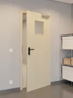 CloseUp-Flur-Milieuansicht von GARANT Rauchschutztür Natura Ahorn CePaL mit Lichtausschnitt LA-8