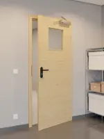 CloseUp-Flur-Milieuansicht von GARANT Rauchschutztür Quer Authentic Asteiche CePaL mit Lichtausschnitt LA-9