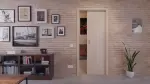 Zweites Milieubild mit in der Wand laufendem System von Eiche grau Basic Durat Schiebetür - Huga