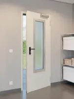 CloseUp-Milieuansicht von Außentür-Set Stahl mit Feuerschutzfunktion EI2 30-C5-SA 62-1 mit Rechteckverglasung Ausschnitt 3 inkl. Umfassungszarge - Teckentrup