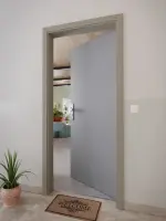 CloseUp-Milieuansicht von Ultramatt Hygge Grau Basic Wohnungseingangstür - Huga