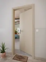 CloseUp-Milieuansicht von Ultramatt Taupe Basic Wohnungseingangstür - Huga