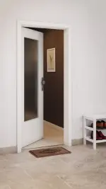 CloseUp-Milieuansicht von GARANT Wohnungseingangstür Quer Authentic Bianco CePaL mit Lichtausschnitt LA-DIN