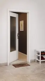 CloseUp-Milieuansicht von GARANT Wohnungseingangstür Quer Authentic Bianco GCK08 mit Lichtausschnitt LA-DIN