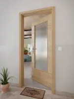 CloseUp-Milieuansicht von GARANT Wohnungseingangstür Quer Authentic Risseiche CePaL mit Lichtausschnitt LA-DIN