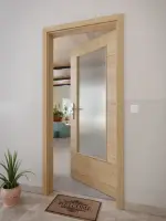 CloseUp-Milieuansicht von GARANT Wohnungseingangstür Quer Authentic Risseiche GCK08 mit Lichtausschnitt LA-DIN