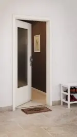 CloseUp-Milieuansicht von GARANT Wohnungseingangstür Weißlack 9010 CePaL mit Lichtausschnitt LA-DIN