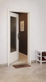 CloseUp-Milieuansicht von GARANT Wohnungseingangstür Weißlack 9010 GHK08 mit Lichtausschnitt LA-DIN