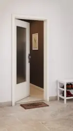 CloseUp-Milieuansicht von GARANT Wohnungseingangstür Weißlack 9010 mit Lichtausschnitt LA-DIN