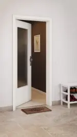 CloseUp-Milieuansicht von GARANT Wohnungseingangstür U11026SD Kristallweiß GHK08 mit Lichtausschnitt LA-DIN