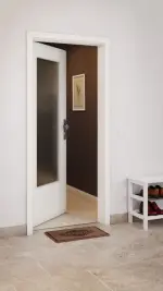 CloseUp-Milieuansicht von GARANT Wohnungseingangstür W1000ST3 Premium Weiß GHK08 mit Lichtausschnitt LA-DIN