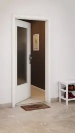 CloseUp-Milieuansicht von GARANT Wohnungseingangstür Weiß Struktur Premium CePaL mit Lichtausschnitt LA-DIN