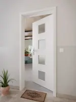 CloseUp-Milieuansicht von GARANT Wohnungseingangstür 0160-60 Silver Grey CePaL mit Lichtausschnitt LA-10