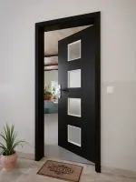 CloseUp-Milieuansicht von GARANT Wohnungseingangstür 0901-60 Black Resopal mit Lichtausschnitt LA-10