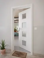 CloseUp-Milieuansicht von GARANT Wohnungseingangstür Authentic Grigio CePaL mit Lichtausschnitt LA-10