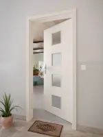 CloseUp-Milieuansicht von GARANT Wohnungseingangstür Authentic Perl CePaL mit Lichtausschnitt LA-10