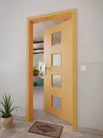 CloseUp-Milieuansicht von GARANT Wohnungseingangstür Buche Exklusiv CePaL mit Lichtausschnitt LA-10