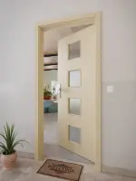 CloseUp-Milieuansicht von GARANT Wohnungseingangstür Natura Ahorn CePaL mit Lichtausschnitt LA-10