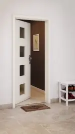 CloseUp-Milieuansicht von GARANT Wohnungseingangstür Weißlack 9010 mit Lichtausschnitt LA-10