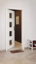 CloseUp-Milieuansicht von GARANT Wohnungseingangstür U11026SD Kristallweiß GHK08 mit Lichtausschnitt LA-10