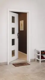 CloseUp-Milieuansicht von GARANT Wohnungseingangstür U11209SD Edelweiß GHK08 mit Lichtausschnitt LA-10