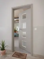 CloseUp-Milieuansicht von GARANT Wohnungseingangstür U12115SD Platingrau GHK08 mit Lichtausschnitt LA-10