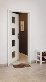 CloseUp-Milieuansicht von GARANT Wohnungseingangstür Weiß Struktur Premium GCK08 mit Lichtausschnitt LA-10