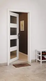 CloseUp-Milieuansicht von GARANT Wohnungseingangstür Authentic Bianco CePaL mit Lichtausschnitt LA-11