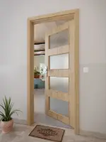 CloseUp-Milieuansicht von GARANT Wohnungseingangstür Authentic Risseiche CePaL mit Lichtausschnitt LA-11